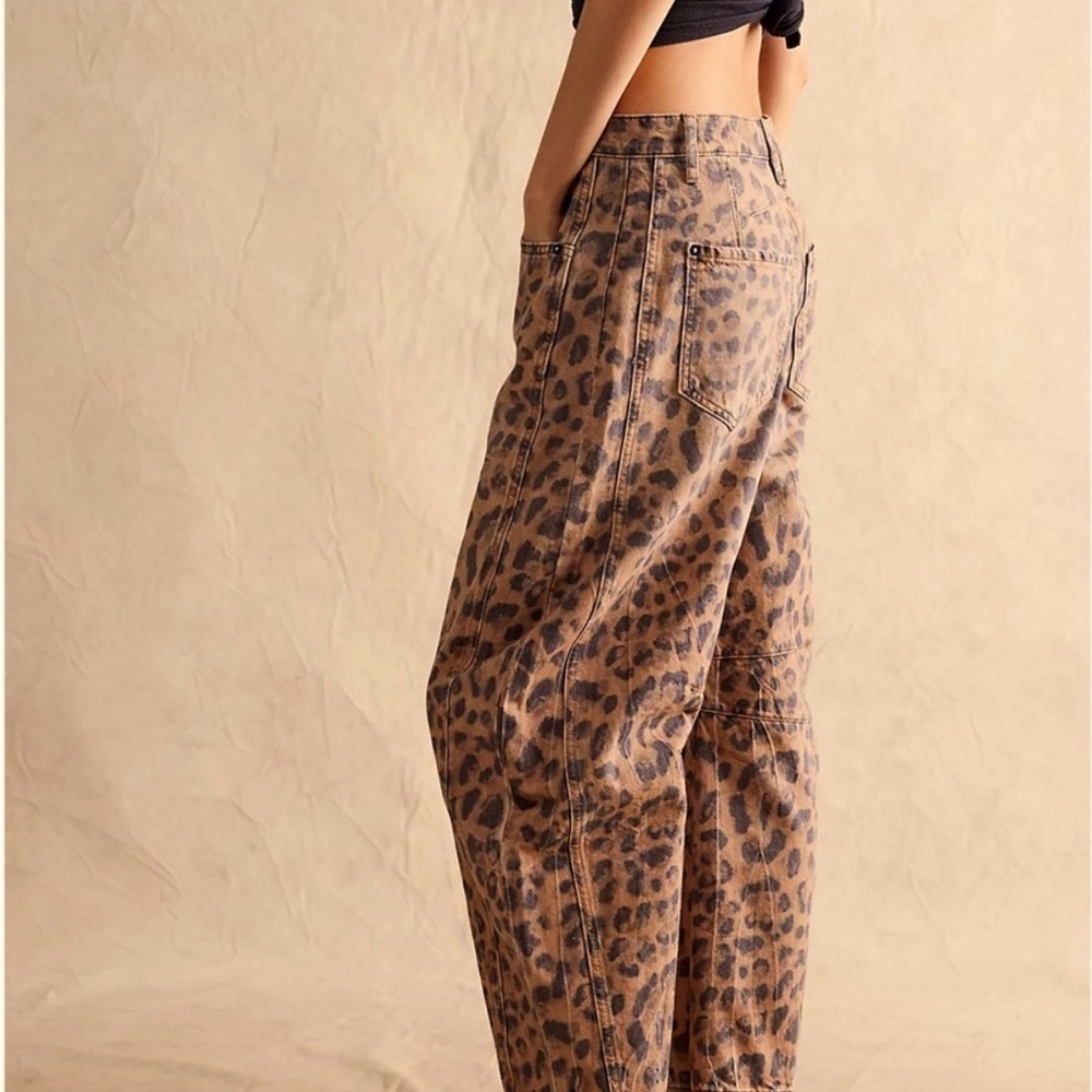 Free People Leopard Barrel Jeans